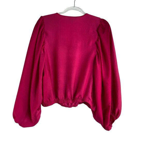 Express Fuchsia Pink V-Neck Puffy Sleeve Blouse Medium Gypsy Boho Barbie top y2k - Picture 3 of 6